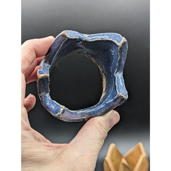 Studio pottery pair of crowns candle holders shelf table decor handmade - Picture 5 of 16